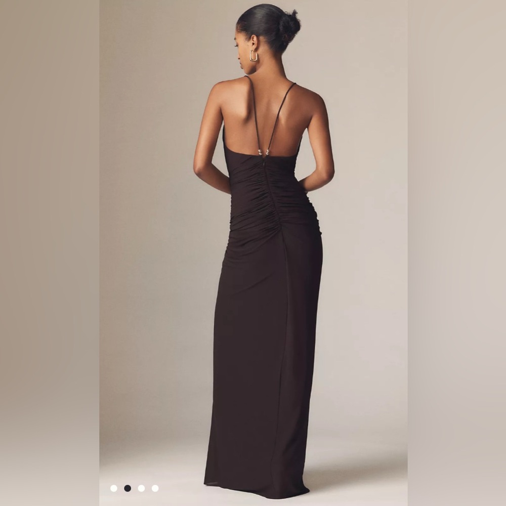 Ronny Kobo Anya V-Neck Column Jersey Maxi Dress in chocolate size Medium. - Picture 2 of 14
